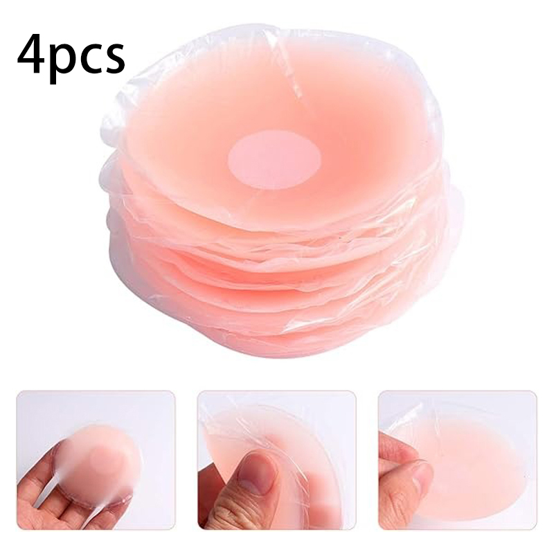 Nipple Cover Pasties - ฝาครอบจุกนมซิลิโคน 4 ชิ้น มองไม่เห็นและนำกลับมาใช้ใหม่ได้ 8x8 ซม.,