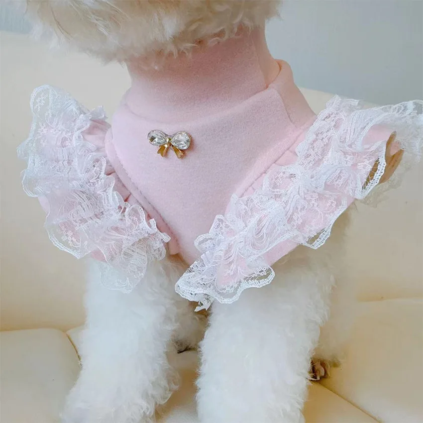 Lace Teddy Lingerie - เสื้อผ้าสัตว์เลี้ยงฤดูใบไม้ร่วงและฤดูหนาวเสื้อลูกไม้บินแขนสุภาพสตรีเสื้อกั๊กขนาดเล็กตุ๊กตาหมีเสื้อผ้าสุนัขสําหรับสุนัขขนาดเล็ก